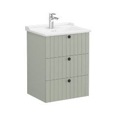 Vitra Root Groove 69491 Lavabo Dolabı, Üç Çekmeceli, 60 Cm, Mat Retro Yeşil, Klasik Lavabolu